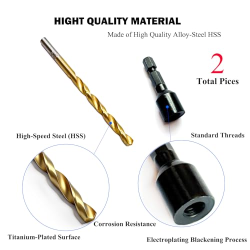 2 Pcs Hanger Bolt Driver and Drill, Alloy-Steel Driver with HSS Twist Drill for 1/4"-20 Double Headed Wood Screws Fully All Threaded Rod,Threaded Insert Hexagon Head Drivers and Drills Bits - size: Driver&Drill 1/4"