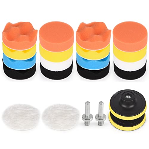 Kshineni Buffing Pads 3 Inch Car Buffer Pad, 22 Pcs Drill Polishing Kit, Polisher Pads Kit Sponge Pads Car Foam Drill for Polishing, Sanding, Waxing, Sealing Glaze - size: 3Inch-22Pcs