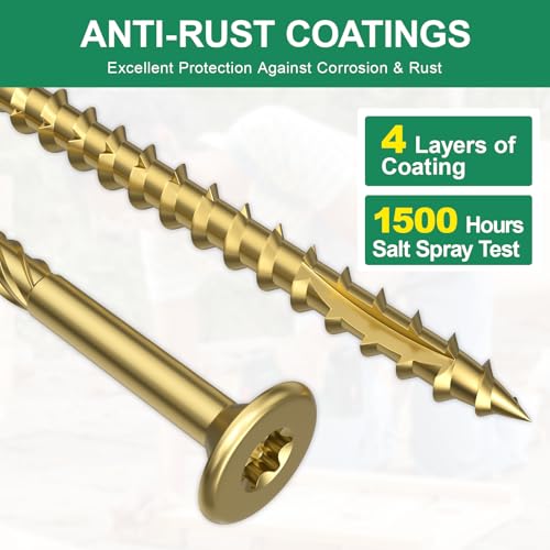 #9 x 3 Deck Screws, 500 Pcs Star Drive Wood Screws - color: Gold, size: 3 Inch