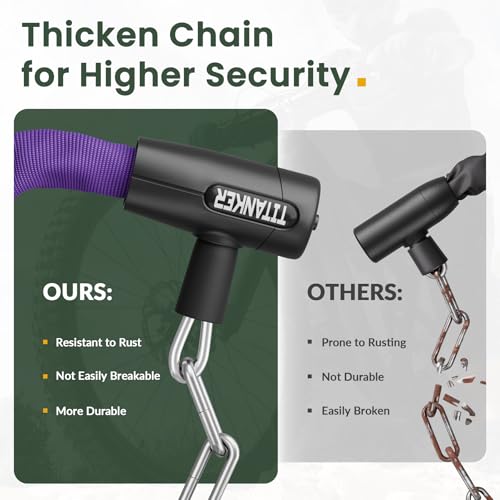 Titanker Bike Chain Lock with Keys, 3.3 Feet Security Heavy Duty Anti-Theft Bicycle Chain Locks for Bike, Motorcycle, Bicycle, Door, Gate, Fence, Grill (6mm, 8mm, 10mm Thick Chain) - color: Purple-6mm Chain