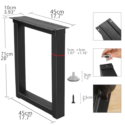 Metal Table Legs 28''Hight 17.7'' Wide Heavy Duty Iron Furniture Legs with Adjustable Protector Feet, Modern Desks for DIY Dinning Coffee Table (Rectangle Shape, 2pcs)-Black - size: H28" × W17.7" Square