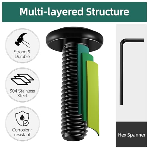20Pcs M6-1.0 x 50mm Flat Head Socket Cap Screws Bolts 304 Stainless Steel Black Zinc Plated Furniture Bolts, Fully Threaded M6 Bolt with Hex Spanner - size: M6 x 50mm