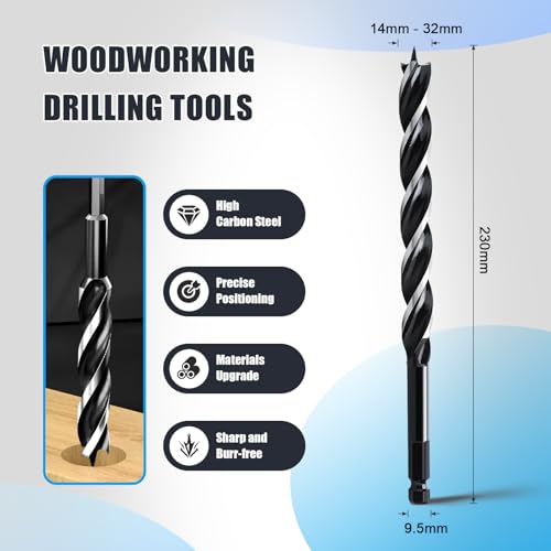 1-1/8" x 9" Auger Drill Bit for Soft and Hard Wood,Hex Shank - size: 1-1/8", style: 9"