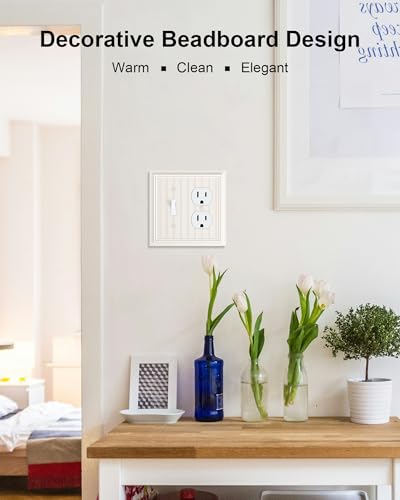 2-Pack Beadboard Bamboo Fiber Combo Toggle/Duplex Light Switch Cover Plate - color: Light Almond, size: 1 Toggle/1 Duplex 2PK
