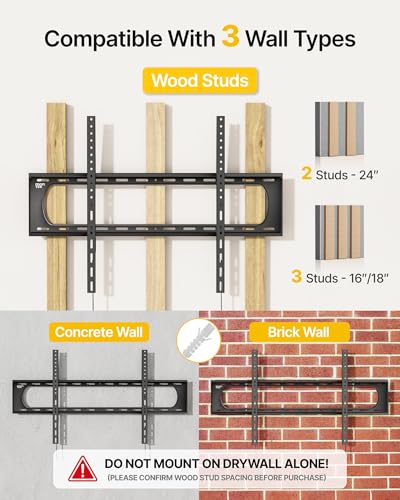 monTEK Heavy Duty Fixed TV Wall Mount for 60-120 Inch TVs up to 300 lb - size: 60"-120" Fixed