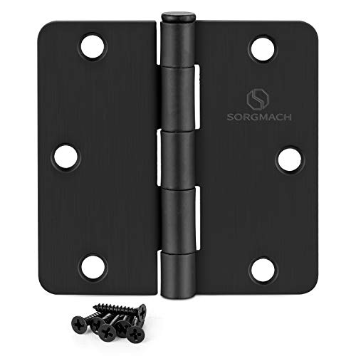 Door Hinges 3 1/2 Inch Matte Black 3.5 Inch Interior Hinges 1/4" Radius Iron Hinge 3 ½"x 3 ½" Door Hardware - 18 Pack - color: Matte Black-1/4" Radius