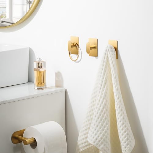 pickpiff Adhesive Towel Hooks: 20LB Extra Strong Wall Hanger, Gold 4 Pack - color: Glod, size: 4 Pack