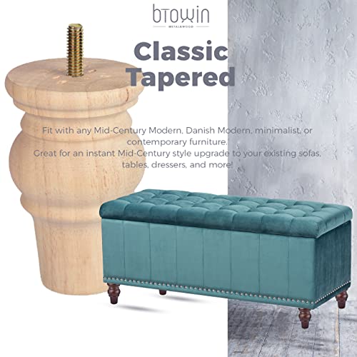4" Solid Wood Bun Furniture Legs, 4Pcs with 5/16" Bolts, Unfinished - color: Unfinished