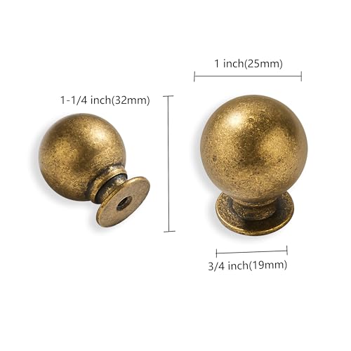 10 Pack 100% Solid 1 inch(25mm) Antique Brass Cabinet Knobs Decorative Bi-Fold Door Knob Outside Diameter Diecast Bathroom Cabinet knobs - color: Antique Brass, size: 1 inch(25mm)Diameter