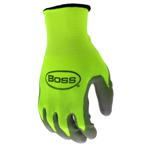 Boss Men's High Visibility Nitrile Coated Work Gloves, 5-Pack, High Dexterity, Enhanced Grip, Abrasion Resistant, Water Resistant, Large, Green/Black, (B31211-L5P)
