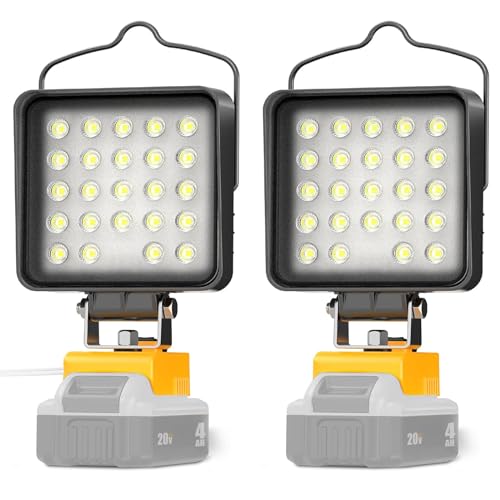 2 Pcs Cordless LED Work Light for Dewalt 20v Max Battery, 112W 11200LM Battery Light for Dewalt 20v Tools, Portable Outdoors Flood Lighting with USB & Type-C Charging Port, Low Voltage Protection - color: Yellow