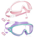 Aegend New Kids 2 Pack Wide View Swim Goggles, Anti-Fog/UV No Leak Goggles with Ear Plugs Kids 3-14 - color: Pink & Purple