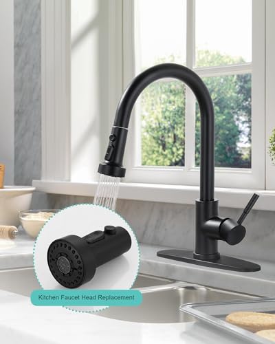 ARCORA Pull Down Kitchen Faucet Head Replacement with 13 Adapters, 3 Modes - color: Matte Black