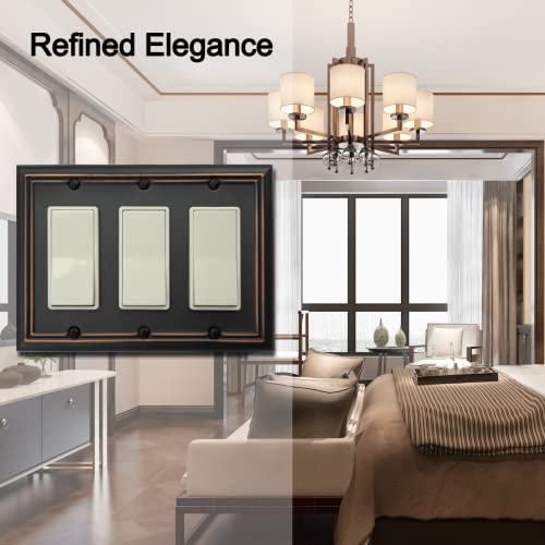 OKAWYC Triple Decorator Light Switch Cover Adler Metal Wall Plate, 2-Pack Aged Bronze 3 Gang Triple Rocker, for Receptacle Dimmer Switch GFCI Outlet, Switch Cover Decorative Wallplate, Durable - style: 3 Decorator 2PK