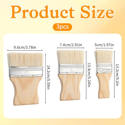 3Pcs Flat Paddle Paint Brush, Wide Paint Brushes for Decorating