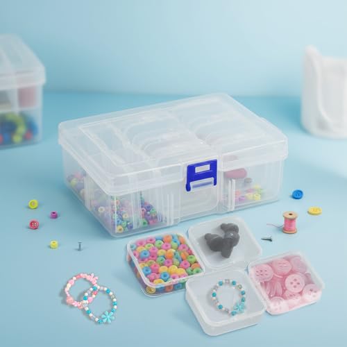 15pcs Small Bead Organizer Box with Hinged Lids, 2.2x2.2x0.79 Inch Clear Plastic Storage Containers for Diamond Painting Art, Craft, Nails, Screw & Mini Parts