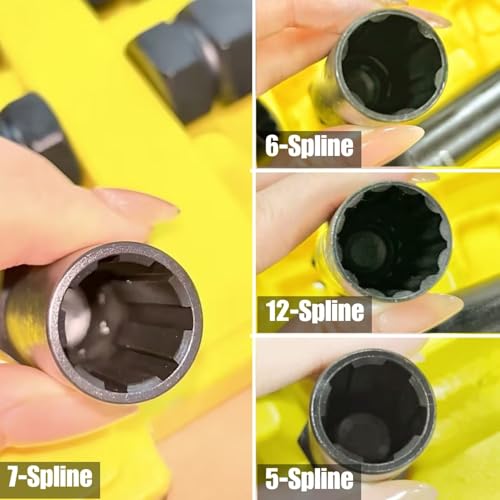 Topec 8Pcs Spline Lug Nut Socket Set | 5, 6, 7, 12 Spline Locking Lug Nut Key, Universal Wheel Lock Removal Kit, Wheel Lock key Set for Car, CR-MO Steel (Not for Hex, Deep, Large-Size, and 10-Spline) - size: 8 piece