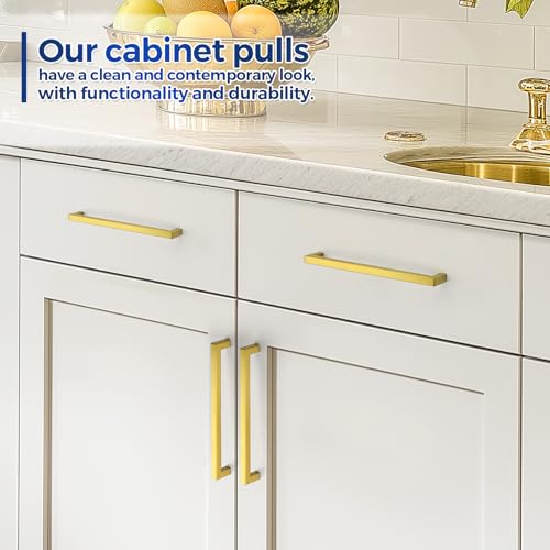 JOY DECOR Gold Cabinet Handles Square Cabinet Pulls, 8-3/4 Inch CC, 10 Pack - size: 8-3/4 Inch Hole Center