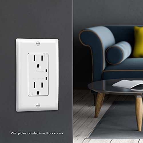 TOPGREENER Surge Protector Outlet, Tamper-Resistant, 15A 125V, White - color: White, size: with wall plate (15A)