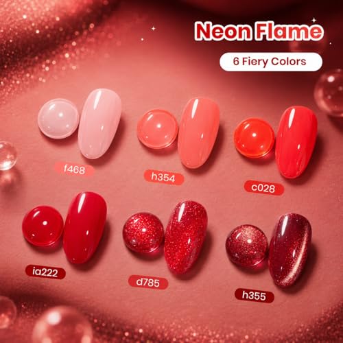 Beetles Red Gel Nail Polish Set, Neon Flame Shimmer Gel Polish - color: Neon Flame