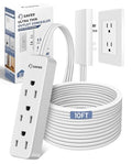 Saker Outlet Concealer, 10ft Flat Extension Cord, 3 Outlets, White - style: 10ft