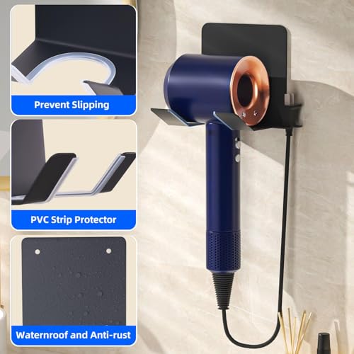 Hair Dryer Holder, Blow Dryer Holder Wall Mounted Hair Tool Organizer Self Adhesive Hair Dryer Holder Wall Mount, Compatible for Dyson Hair Dryer Holder for Bathroom Black PTALSEAW - color: Black
