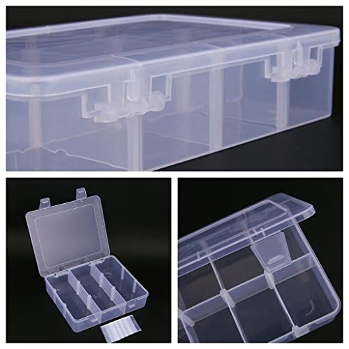 2 Pcs 9 Grids Clear Organizer Box Plastic Storage Container with Adjustable Dividers for Electronics Jewelry Beads Art DIY Crafts Fishing Small Parts - color: 2 Pcs 9 Grids