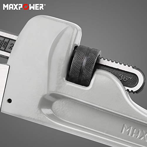 MAXPOWER 36-inch Pipe Wrench, 4.7” Jaw Opening, Aluminum Plumbing Wrench - size: 36-inch, style: Straight Pipe Wrench
