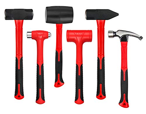 C&T 6-Piece Hammer Set, Fiberglass Handle & Mallet Set, Metal Working | Garage Home Kit | Mechanic Tools | Sledge Hammer | blacksmith Hammer | Ball Peen Hammers | Hand Tools - style: 6pc