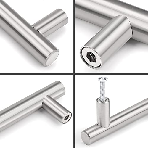 Probrico 5 Pack|T Bar Cabinet Pulls Stainless Steel Kitchen Handles Chest Knobs 2.5 Inch Hole Centers Brushed Nickel, 4 Inch Overall Length - color: Brushed Nickel, size: hole center 2-1/2"