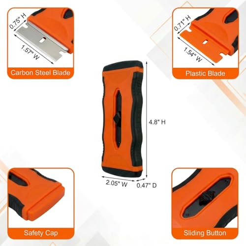 Mister Rui 2-in-1 Razor Scraper, 20 Blades, Retractable, Multi-Surface - color: 1 Retractable Orange
