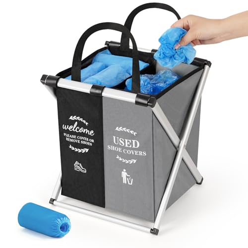 Foldable Shoe Covers Dispenser Box Storage with 10 Shoes Covers Disposable - color: Black, Gray