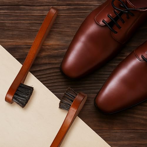 2 Pcs Horsehair Shine Shoes Brush Kit Polish Dauber Applicators Cleaning Leather Shoes Boots Care Brushes Suede Cleaner Brush(Brown Long Handle) - style: Brown Long Handle