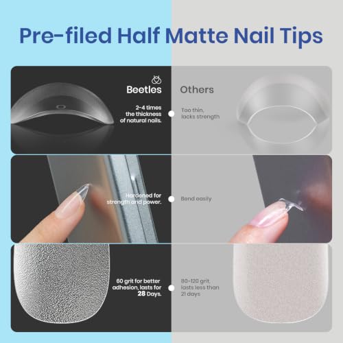 Beetles Gel Nail Kit Etch-X, Almond Short, 504pcs 12 Sizes Nail Tips