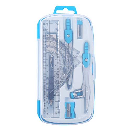 Unjoo Math Geometry Set 10 Pcs, Compass and Protractor for Students(Blue) - color: Blue