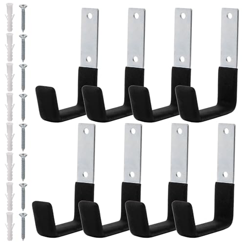 Frcctre 8 Pack Heavy Duty Garage Hooks, Steel Garage Storage Utility Hooks Wall Mount J Utility Hooks for Hanging Heavy Duty Ladder, Bikes, Shed Tools, Ropes, Hoses, Shovel