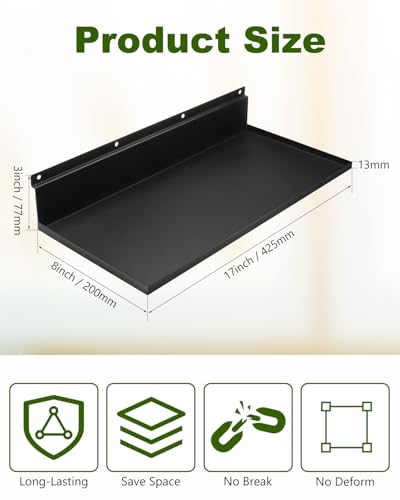 4 Pack 17×8 Inch Metal Slatwall Shelves, Black - style: 4 Pack Black