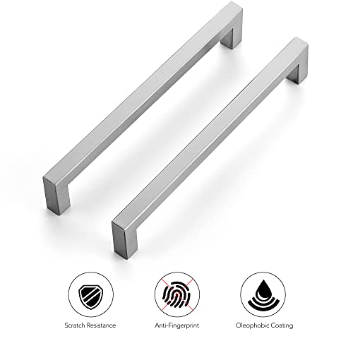 Ravinte Brushed Nickel Square Cabinet Handles & Pulls 7-1/2 Inch 10 Pack - size: 8 in (7-1/2 in Hole Center)