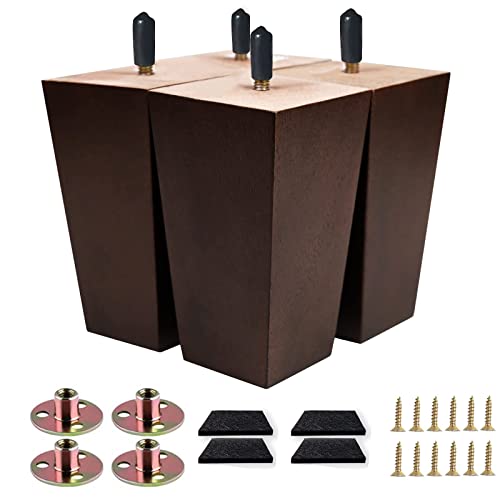 Sofa Legs Square Bed Feet 5 inch Wood Replacement Leg for Furniture Set of 4, Dark Brown… - color: 4sets, size: 5inch