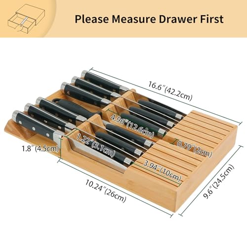 Utoplike In-Drawer Knife Block Bamboo Drawer Organizer, 12 Knives Holder - color: Natural, size: 12 Holder