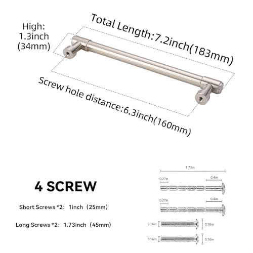 10 Pack 6-1/4 Inch(160mm) Kitchen Cabinet Handles Brushed Satin Nickel Cabinet Pulls Alloy Drawer Pulls Solid Cabinet Hardware - color: Brushed Satin Nickel, size: 6-1/4'' Hole Center(160mm)