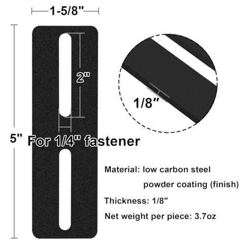 10 PCS Black Slotted Mending Plate, Flat Metal Bracket, 5" x 1-5/8" - size: 5" x 1-5/8"