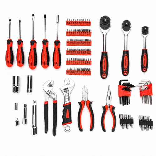 CARTMAN 205-Piece Ratchet Wrench Tool Set, SAE/Metric Socket Kit Carry Case - style: 205 PC