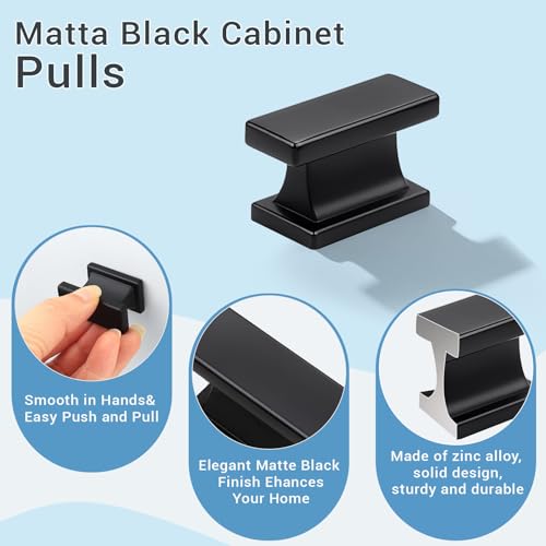 KNOBWELL 6 Pack Black Cabinet Knobs Solid Kitchen Drawer Dresser Knobs - color: Matte Black, size: Overall Length：1-1/2 inch（38mm）