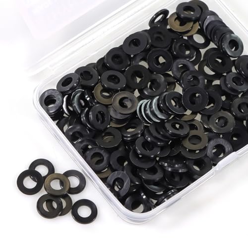 M5 Black Nylon Washers, 5mm ID, 10mm OD, 1mm Thickness, Plastic Flat Round Washers, 200 Pieces Nylon Washer Hardware Set - size: M5