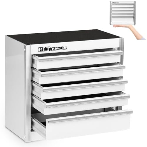 P.I.T. Mini Tool Box,Small Metal Toolbox Organizer with 5 Drawers,White | 8.6"W X 4.6"D Cute Size,Q235 Steel,Magnetic Locking Mechanism,PVC Drawer Liners - color: White, size: 5-Drawer