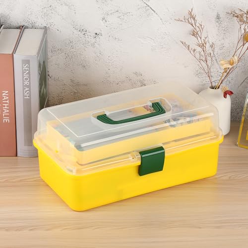 BTSKY 3-Layer Plastic Dividing Storage Box Craft Organizer and Storage - color: Yellow+Green