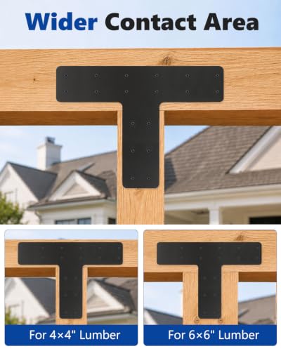 4 Pcs T Post Timber Brackets, 14" x 10" T Flat Mending Plate - style: 4 Pack T Shape(14×10)