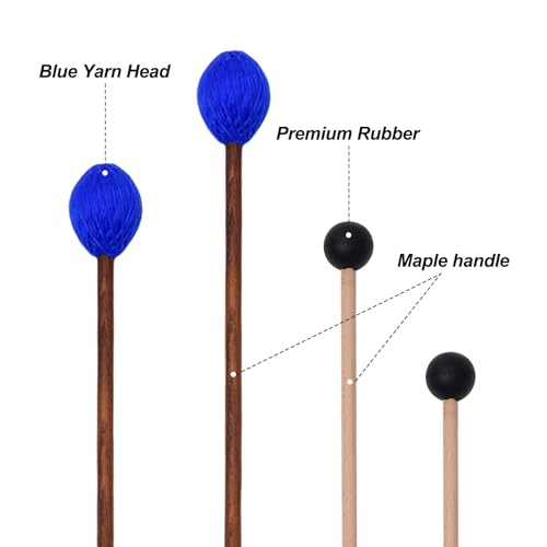 Mallets Percussion 2 Pairs Rubber and Yarn Marimba Mallets with Drumsticks Bag Drum Hammer for Ethereal Drum Xylophone Woodblock Glockenspiel