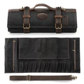 XINZUO Chef Knife Roll Bag Professional,16oz Waxed Canvas and Crazy Horse Leather,12 Slots Plus 2 Zipper Pockets,Adjustable Shoulder Strap-Travel Tool Roll Pouch(Bag Only) - color: Black